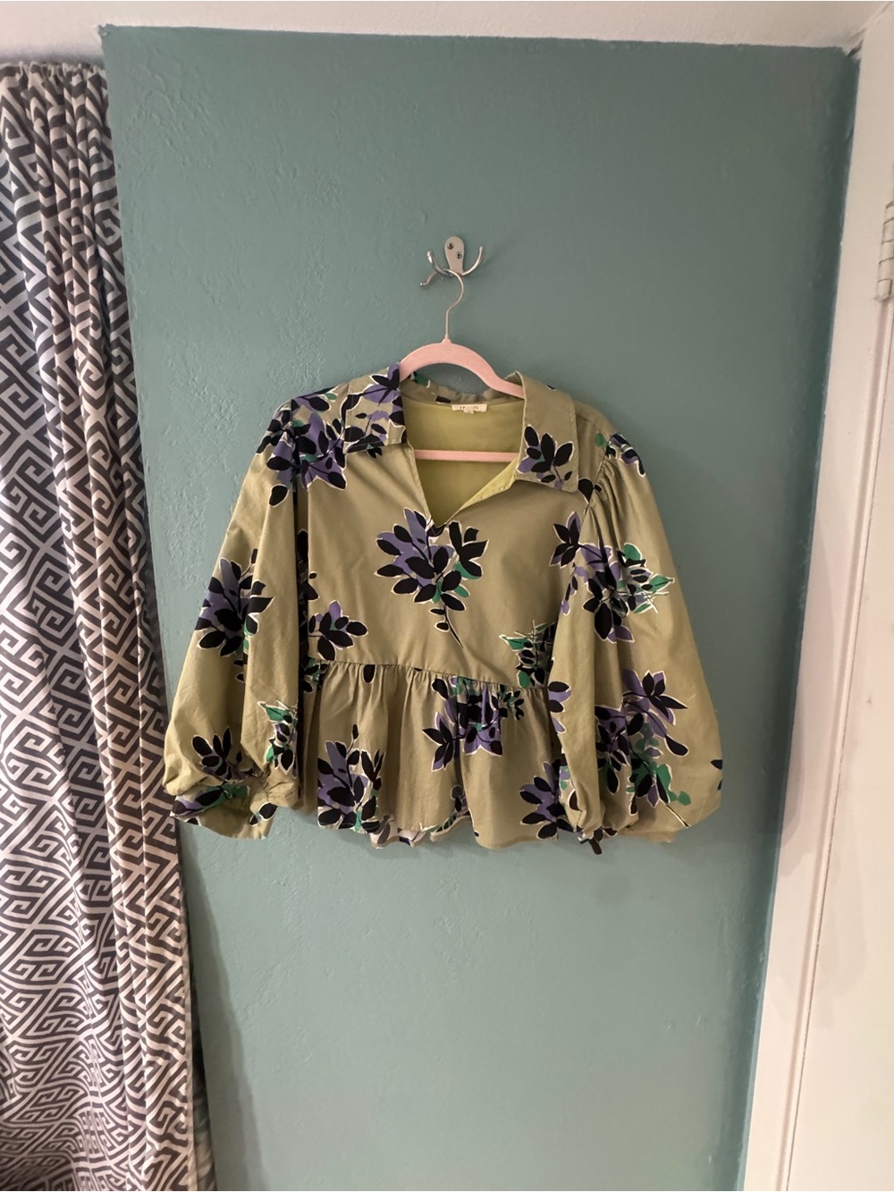 Chartreuse  Floral Peplum Women's Top